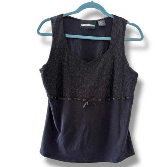 Vintage Y2K Requirements Black Eyelet Bow Sleeveless Top Women’s Size Medium - Picture 2 of 15